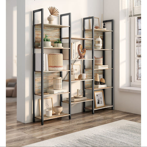 Rootz Standing Shelf Unit - 14 Shelf Bookcase - Brown-Black - Space-Saving Storage - 24cm x 158cm x 166cm