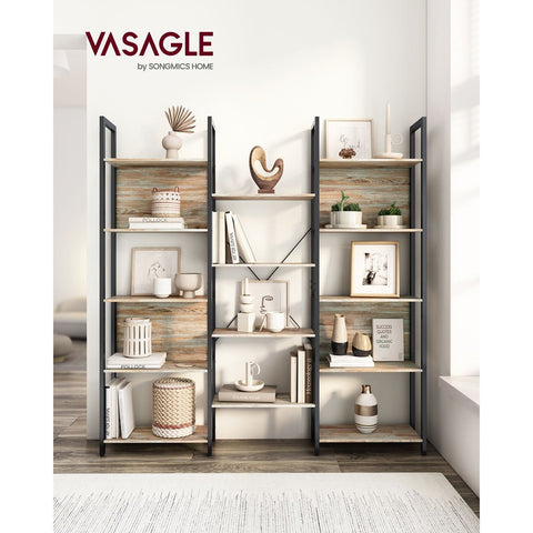 Rootz Bookshelf with Blue Grain-Black Oak Finish - Chipboard Steel - Large Storage Unit - Sturdy Construction - Easy Assembly - 24cm x 158cm x 166cm