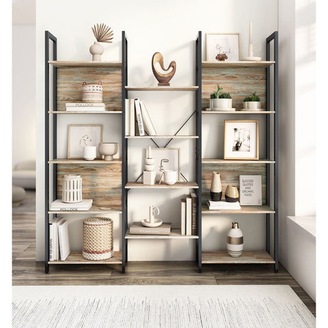 Rootz Standing Shelf Unit - 14 Shelf Bookcase - Brown-Black - Space-Saving Storage - 24cm x 158cm x 166cm