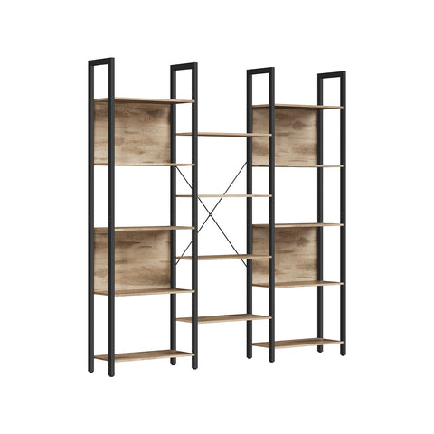Rootz Industrial Standing Shelf - 14 Tier Shelf - Bookcase - Sturdy Design - 24cm x 158cm x 166cm -  Brown - Black