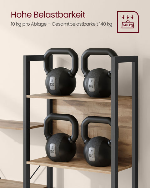 Rootz Bookshelf - Storage Rack - Chipboard Steel - Large Capacity - Easy Assembly - Camel Brown Ink Black - 24cm x 158cm x 166cm