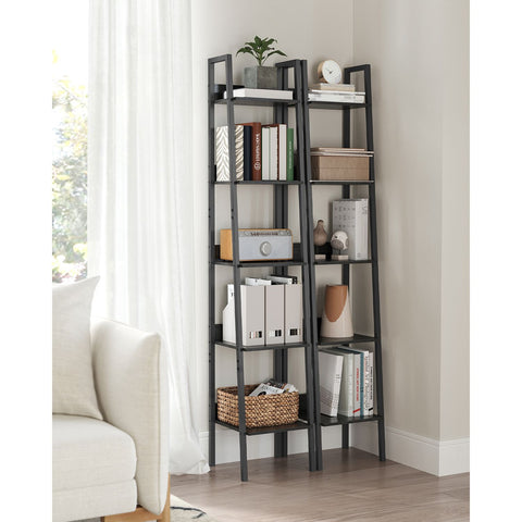 Rootz Black Wood Look Book Shelf - Chipboard Steel - Tall Bookcase - Sturdy Storage - Modern Design - 30cm x 33.8cm x 170cm