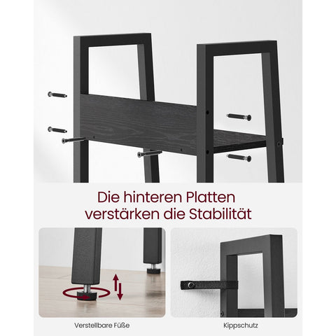 Rootz Black Wood Look Book Shelf - Chipboard Steel - Tall Bookcase - Sturdy Storage - Modern Design - 30cm x 33.8cm x 170cm