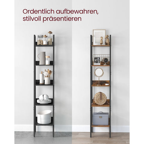 Rootz Leiterregal mit 5 Ebenen - Bücherregal - Ablageregal - Stabile Lagerung - 30cm x 33.8cm x 170cm