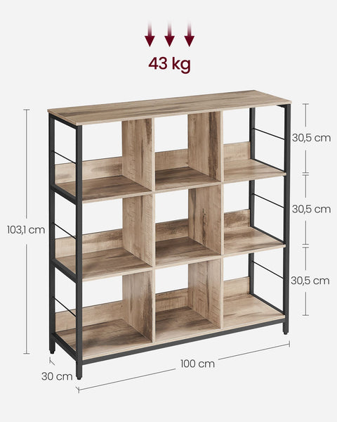 Rootz Multi-Purpose Stand Shelf - Chipboard Steel Storage Rack - Organizer - Heavy Duty - Camel Brown Ink Black - 30cm x 100cm x 103.1cm