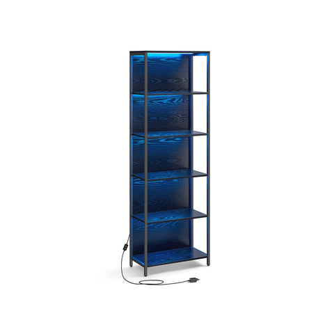 Rootz 6 Tier Bookshelf - Ebony Black - Steel Chipboard - Large Storage - 30.3cm x 60cm x 178.6cm - 231kg Capacity