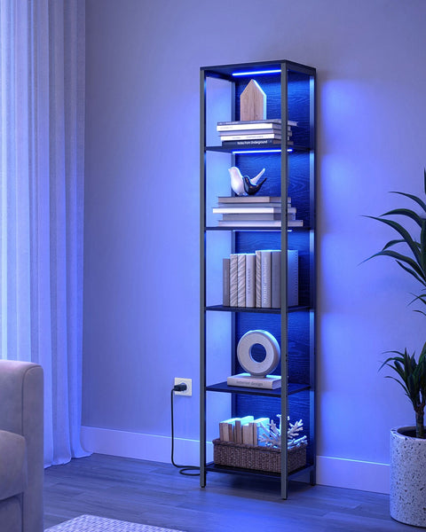 Rootz 6 Tier Bookshelf - Bookcase - Tall Shelf - Steel and Chipboard - 30.3cm x 40cm x 178.6cm - Ebony Black - Max Load 177kg