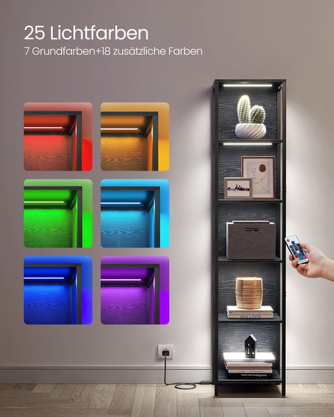 Rootz 6 Tier Bookshelf - Bookcase - Tall Shelf - Steel and Chipboard - 30.3cm x 40cm x 178.6cm - Ebony Black - Max Load 177kg