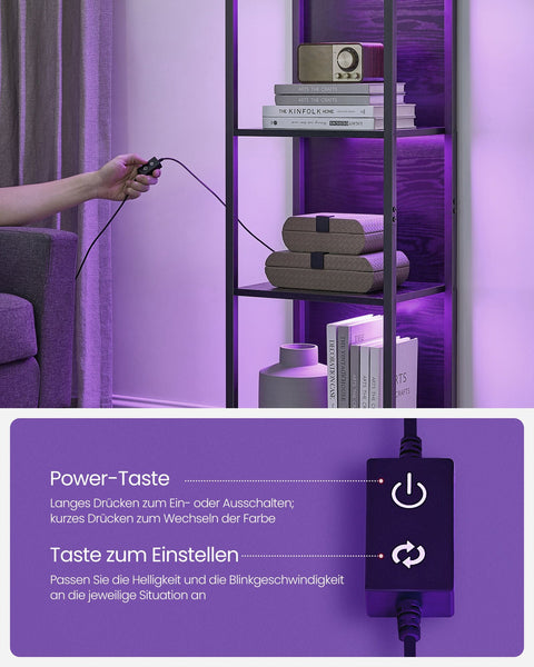 Rootz 6 Tier Bookshelf - Bookcase - Tall Shelf - Steel and Chipboard - 30.3cm x 40cm x 178.6cm - Ebony Black - Max Load 177kg