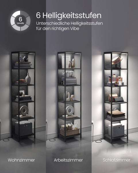 Rootz 6 Tier Bookshelf - Bookcase - Tall Shelf - Steel and Chipboard - 30.3cm x 40cm x 178.6cm - Ebony Black - Max Load 177kg