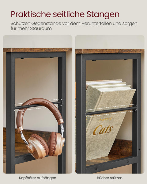 Rootz Wooden Stand Regal - Brown Display Shelf - Bookshelf - Sturdy Storage Solution - 33cm x 132cm x 80cm