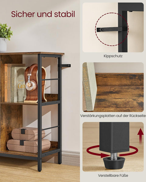 Rootz Wooden Stand Regal - Brown Display Shelf - Bookshelf - Sturdy Storage Solution - 33cm x 132cm x 80cm