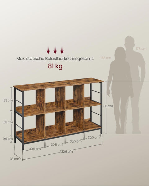 Rootz Wooden Stand Regal - Brown Display Shelf - Bookshelf - Sturdy Storage Solution - 33cm x 132cm x 80cm