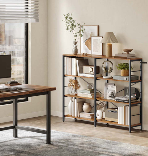 Rootz Wooden Bookshelf - Bookcase - Storage Shelf - Durable Chipboard & Steel - 120cm x 109.4cm x 30cm