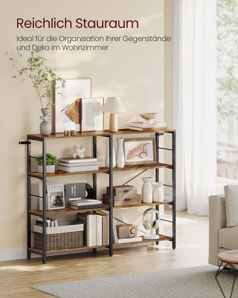 Rootz Wooden Bookshelf - Bookcase - Storage Shelf - Durable Chipboard & Steel - 120cm x 109.4cm x 30cm