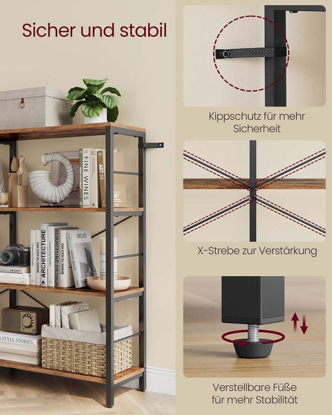 Rootz Wooden Bookshelf - Bookcase - Storage Shelf - Durable Chipboard & Steel - 120cm x 109.4cm x 30cm