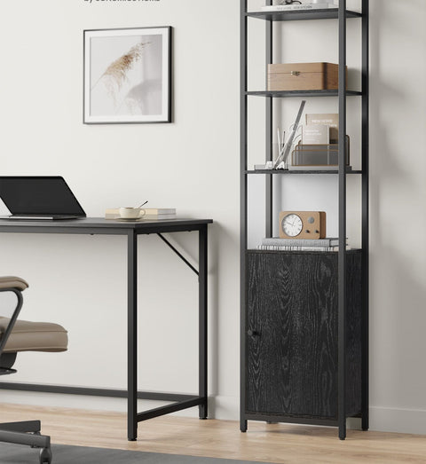 Rootz Bookcase with 24 x 40 x 159.5 cm - Ebony Black - Ink Black - Stylish Storage - 11.6 Kilograms