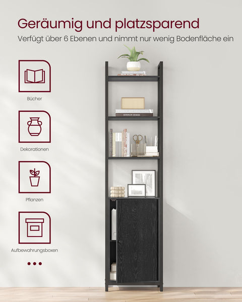 Rootz Bookcase with 24 x 40 x 159.5 cm - Ebony Black - Ink Black - Stylish Storage - 11.6 Kilograms