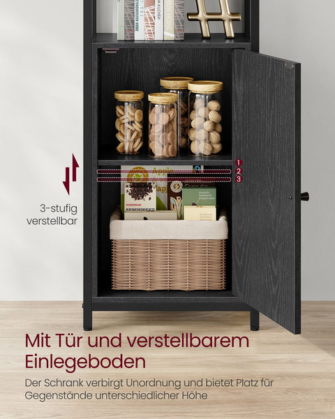 Rootz Bookcase with 24 x 40 x 159.5 cm - Ebony Black - Ink Black - Stylish Storage - 11.6 Kilograms