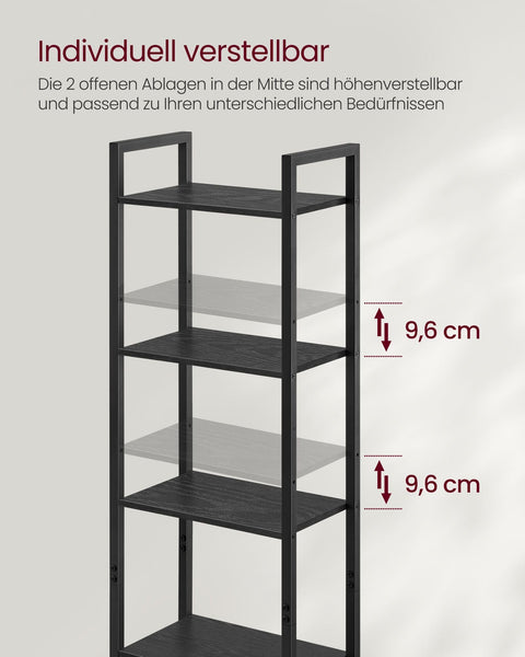 Rootz Bookcase with 24 x 40 x 159.5 cm - Ebony Black - Ink Black - Stylish Storage - 11.6 Kilograms