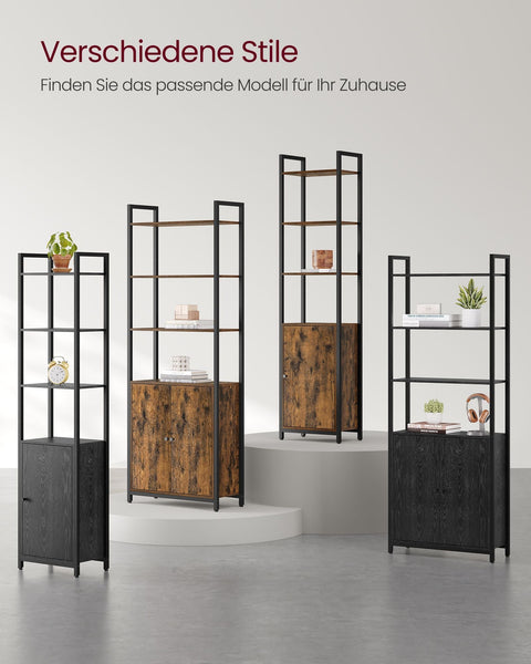 Rootz Bookcase with 24 x 40 x 159.5 cm - Ebony Black - Ink Black - Stylish Storage - 11.6 Kilograms