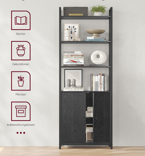 Rootz Bookcase - Storage Unit - Shelving - Ebony Black - Ink Black - 24cm x 60cm x 159.5cm