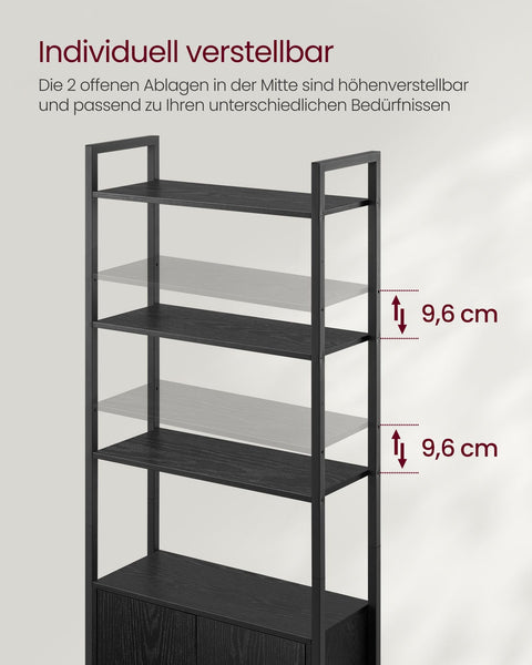Rootz Bookcase - Storage Unit - Shelving - Ebony Black - Ink Black - 24cm x 60cm x 159.5cm