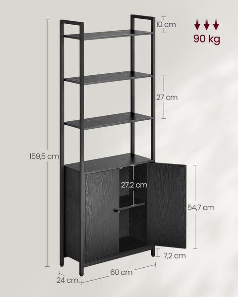 Rootz Bookcase - Storage Unit - Shelving - Ebony Black - Ink Black - 24cm x 60cm x 159.5cm