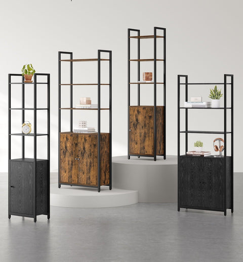 Rootz Bookcase - Storage Unit - Shelving - Ebony Black - Ink Black - 24cm x 60cm x 159.5cm