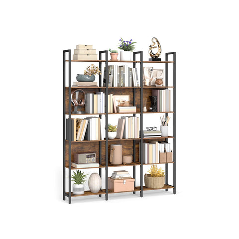 Rootz Bookshelf - Brown-Black - Wooden Shelving Unit - Stylish Storage - 10kg Capacity Per Shelf - 24 x 128 x 187.1cm