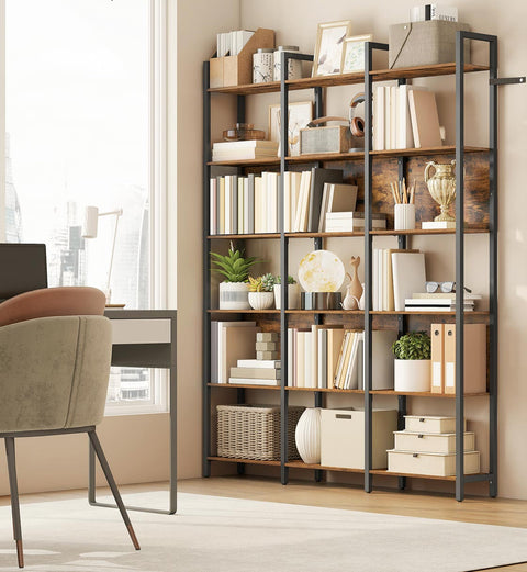 Rootz Bookshelf - Brown-Black - Wooden Shelving Unit - Stylish Storage - 10kg Capacity Per Shelf - 24 x 128 x 187.1cm