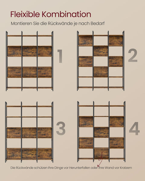 Rootz Bookshelf - Brown-Black - Wooden Shelving Unit - Stylish Storage - 10kg Capacity Per Shelf - 24 x 128 x 187.1cm