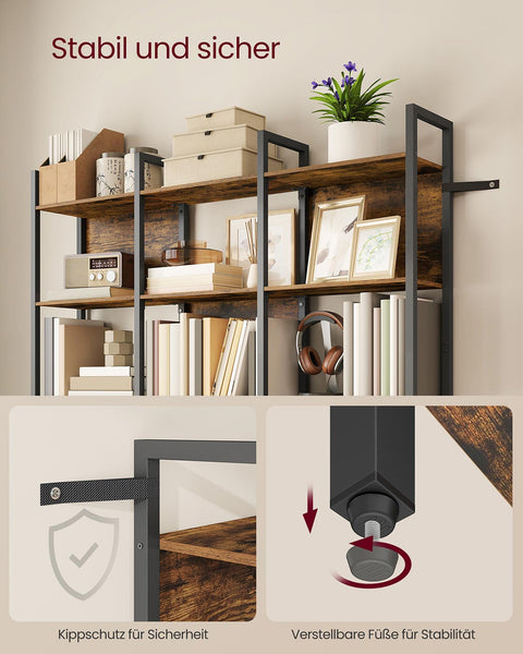 Rootz Bookshelf - Brown-Black - Wooden Shelving Unit - Stylish Storage - 10kg Capacity Per Shelf - 24 x 128 x 187.1cm