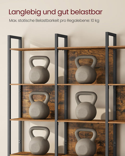 Rootz Bookshelf - Brown-Black - Wooden Shelving Unit - Stylish Storage - 10kg Capacity Per Shelf - 24 x 128 x 187.1cm