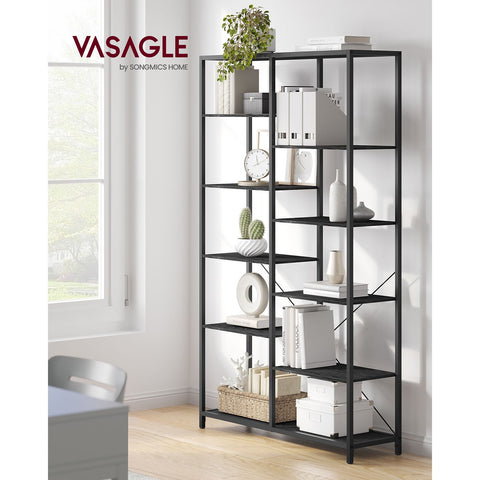 Rootz Black Wood Look Book Shelf - Storage Rack - Chipboard - Steel Frame - 30cm x 100cm x 170cm - 25kg Weight Capacity - Easy Assembly