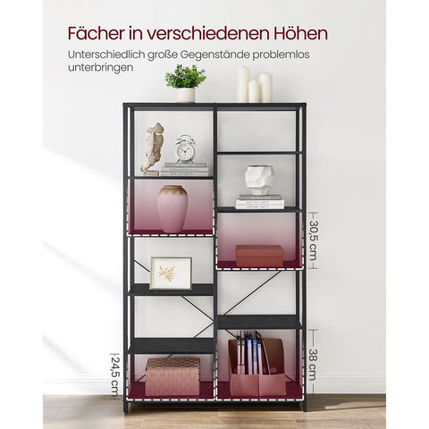 Rootz Black Wood Look Book Shelf - Storage Rack - Chipboard - Steel Frame - 30cm x 100cm x 170cm - 25kg Weight Capacity - Easy Assembly