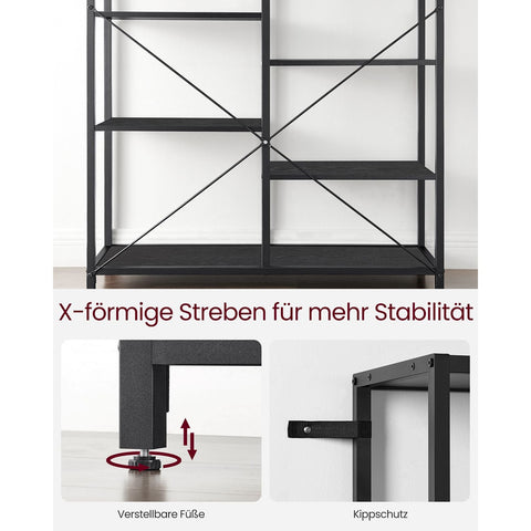 Rootz Black Wood Look Book Shelf - Storage Rack - Chipboard - Steel Frame - 30cm x 100cm x 170cm - 25kg Weight Capacity - Easy Assembly