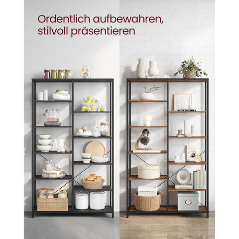 Rootz Black Wood Look Book Shelf - Storage Rack - Chipboard - Steel Frame - 30cm x 100cm x 170cm - 25kg Weight Capacity - Easy Assembly