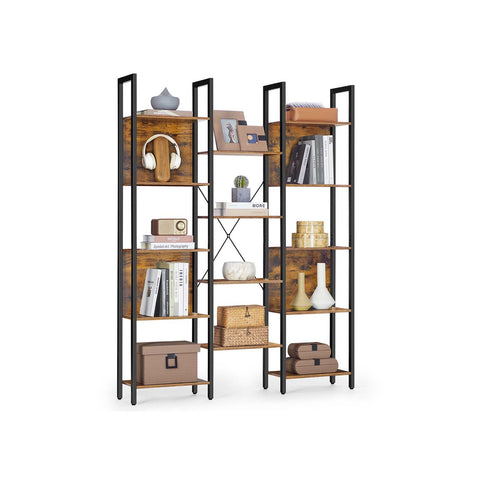 Rootz Brown _Black Bookshelf - Wooden Chipboard - Steel - Sturdy Storage - 24 x 128 x 166 cm