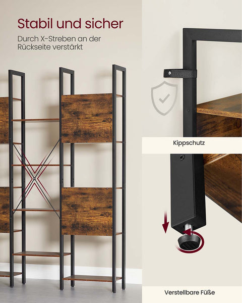 Rootz Brown _Black Bookshelf - Wooden Chipboard - Steel - Sturdy Storage - 24 x 128 x 166 cm