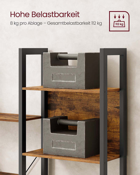 Rootz Brown _Black Bookshelf - Wooden Chipboard - Steel - Sturdy Storage - 24 x 128 x 166 cm