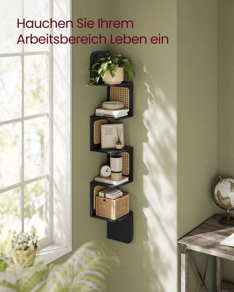 Rootz Corner Shelf - Floating Shelf - Wall Mounted Shelf - Chipboard, PVC Plastic - 20cm x 20cm x 126cm - Ash Black - Lightweight - 3.2kg