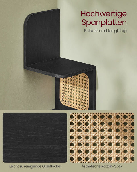 Rootz Corner Shelf - Floating Shelf - Wall Mounted Shelf - Chipboard, PVC Plastic - 20cm x 20cm x 126cm - Ash Black - Lightweight - 3.2kg