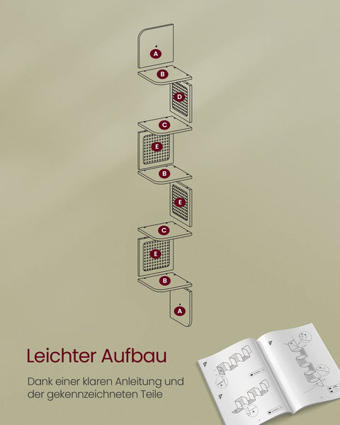 Rootz Corner Shelf - Floating Shelf - Wall Mounted Shelf - Chipboard, PVC Plastic - 20cm x 20cm x 126cm - Ash Black - Lightweight - 3.2kg