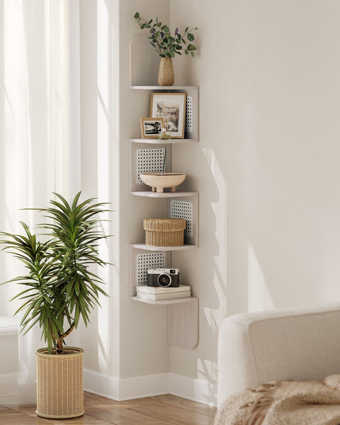 Rootz Corner Shelf - Floating Shelf - Storage Unit - Chipboard - PVC plastic - 20cm x 20cm x 126cm - 3.2kg - Max. 25kg Static Load Capacity