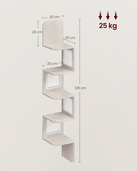 Rootz Corner Shelf - Floating Shelf - Storage Unit - Chipboard - PVC plastic - 20cm x 20cm x 126cm - 3.2kg - Max. 25kg Static Load Capacity