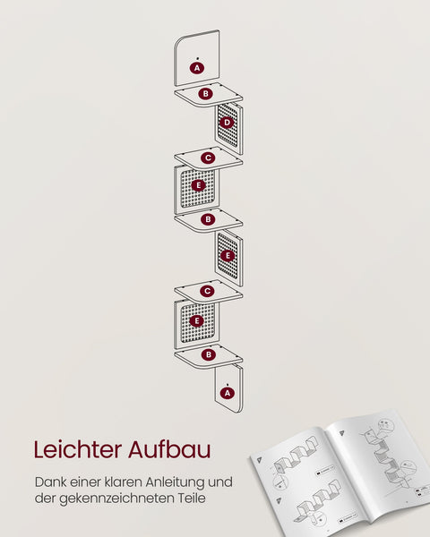 Rootz Corner Shelf - Floating Shelf - Storage Unit - Chipboard - PVC plastic - 20cm x 20cm x 126cm - 3.2kg - Max. 25kg Static Load Capacity