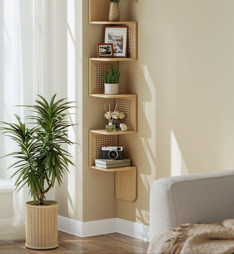 Rootz 5 Tier Wall Shelf - Wall Rack - Floating Shelf - Space-Saving Storage - Brown Finish - 20cm x 20cm x 126cm