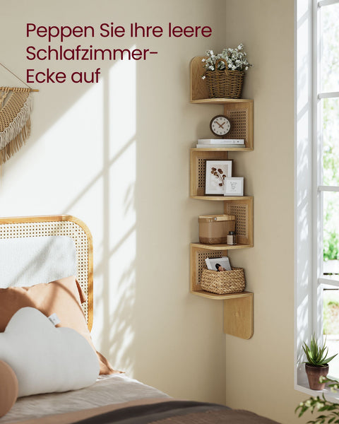 Rootz 5 Tier Wall Shelf - Wall Rack - Floating Shelf - Space-Saving Storage - Brown Finish - 20cm x 20cm x 126cm