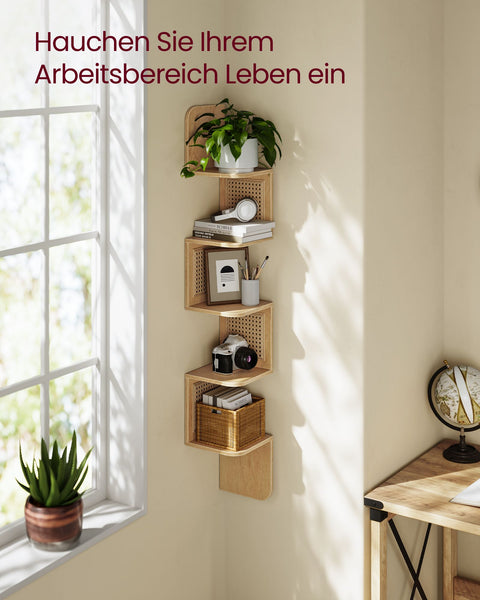 Rootz 5 Tier Wall Shelf - Wall Rack - Floating Shelf - Space-Saving Storage - Brown Finish - 20cm x 20cm x 126cm